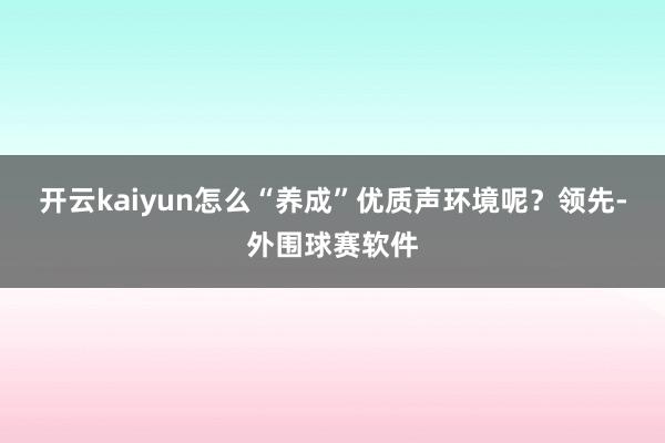 开云kaiyun怎么“养成”优质声环境呢？领先-外围球赛软件